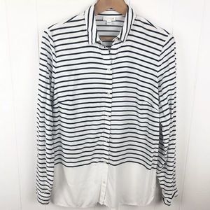 J. Jill Navy Blue & White Striped Button Up Shirt Small S
